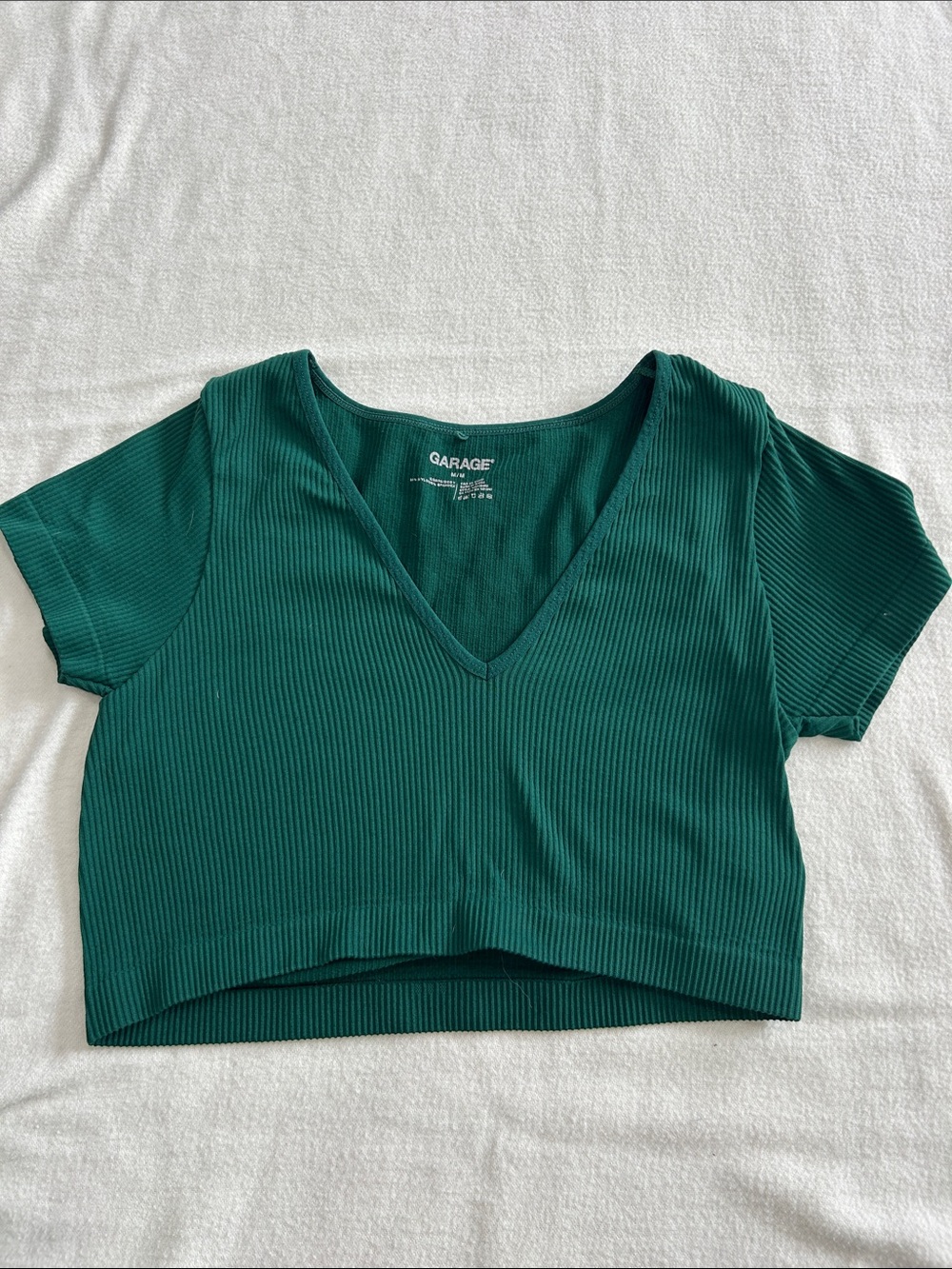 Garage Emerald Ribbed V-Neck Crop Top
